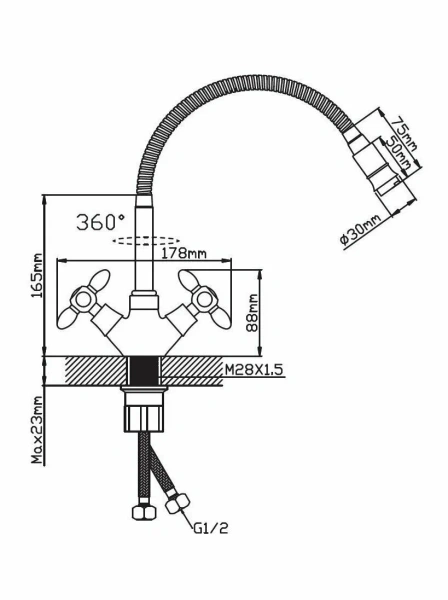 Смеситель для кухни с высоким гибким изливом белый ЭВЕРЕСТ В58-071А; 11598060